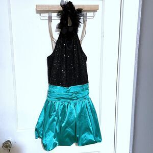 Weissman Medium Adult Dance Costume Pageant Dress Black Teal Sequins Halter